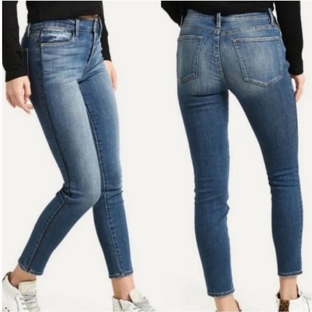 Frame Le High Skinny Serrano Black Side Stripe Medium Wash Jeans Size 26